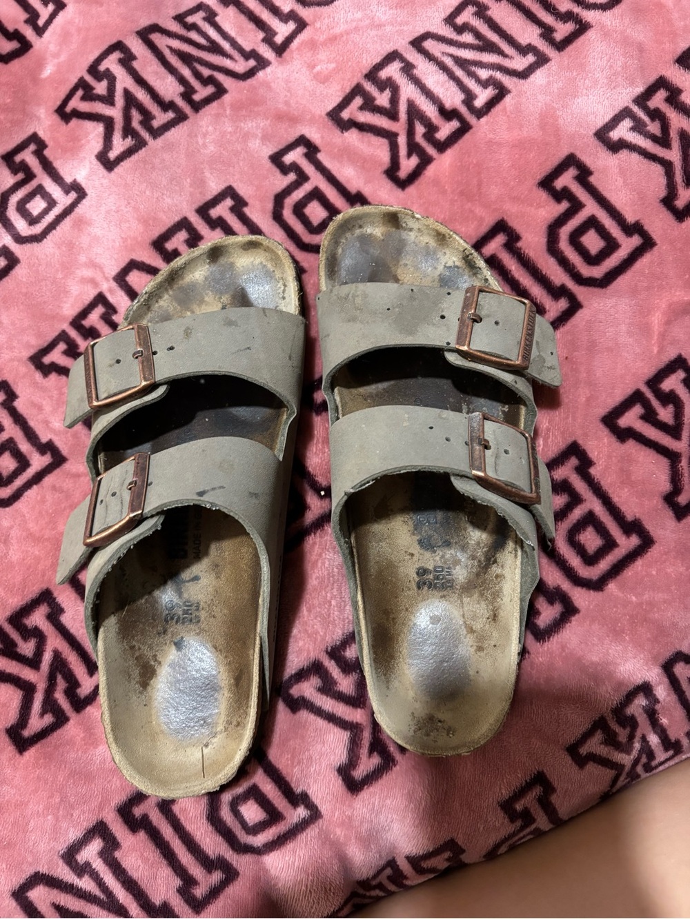 Birkenstock Taupe Double Strap Buckle Sandals